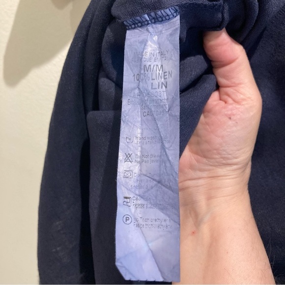 ROSEMARINE Sz M 100% Linen Ruffle Open Collar Tab Sleeve Made In Italy Blouse - Picture 6 of 8